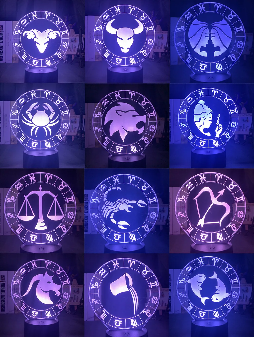 

3D Night Lamp 12 Constellation Bedroom Decorative Light Led Seven Color Color Color Changing Touch Remote Control Table Light