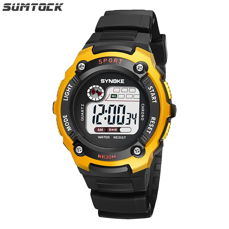 Yellow Watch SYNOKE детские часы водонепроницаемые часы для мальчиков детские цифровые светящиеся часы с будильником Детские Подарочные часы montre enfant garcon - Цвет: Yellow Watch