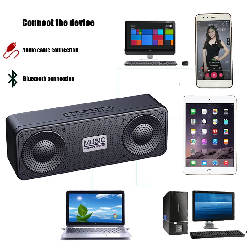 

Беспроводная Bluetooth-Колонка TWS с USB-накопителем, TF-картой, FM-сабвуфером, 5 Вт, 1200 мАч, 10 часов воспроизведения, басовая колонка