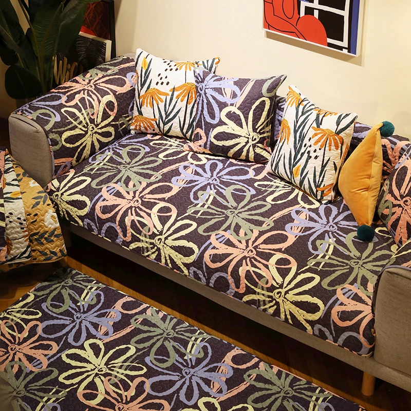 

Thick Sofa Cover Towel Slipcover Cotton Fabric Flowers Non-slip Bohemia Couch Cover Corner Towel Mats 1PCS