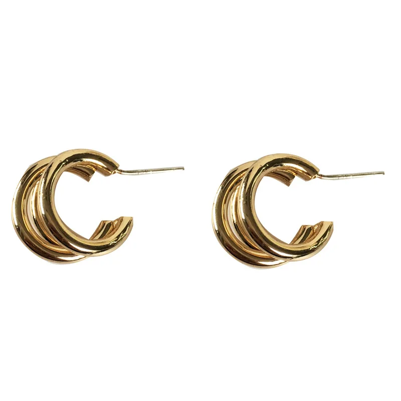 

CH-678 S925 silver ins fashion simple glossy multi-layer hollow earrings temperament personality short earrings women