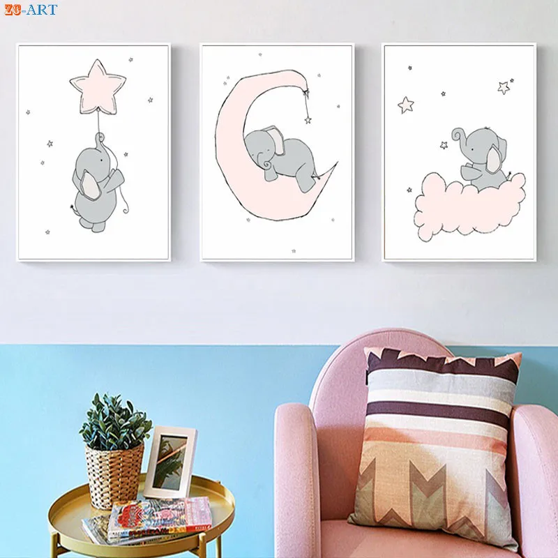 Слонами Носки с рисунком Луны и дизайн со звездами Печать Дети стены искусства