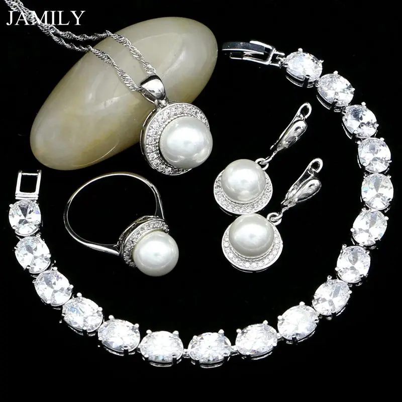 Белые жемчужные бусы Свадебные Ювелирные наборы для женщин