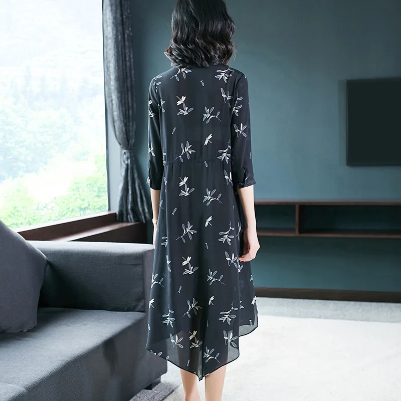 

Summer Dress Women Clothes Beach 100% Silk Dress Elegant Floral Boho Shirt Ladies Dresses Midi Vestidos De Verano YY01