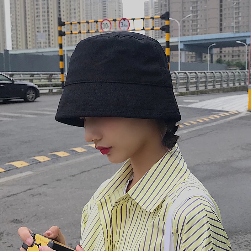 

Summer INS Ladies Fisherman Hat Literary Retro Bell-shaped Bucket Hats Japanese and Korean Style Black Small Hat Brim Basin Cap