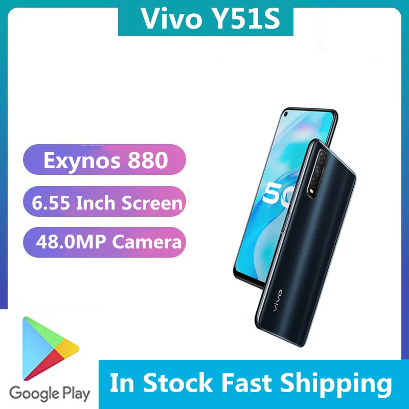 

DHL Fast Delivery Vivo Y51S 5G Android Phone 18W Charger 6.55" LCD Fingerprint 48.0MP 4500mAh Dual Sim Exynos 880 OTA Face ID