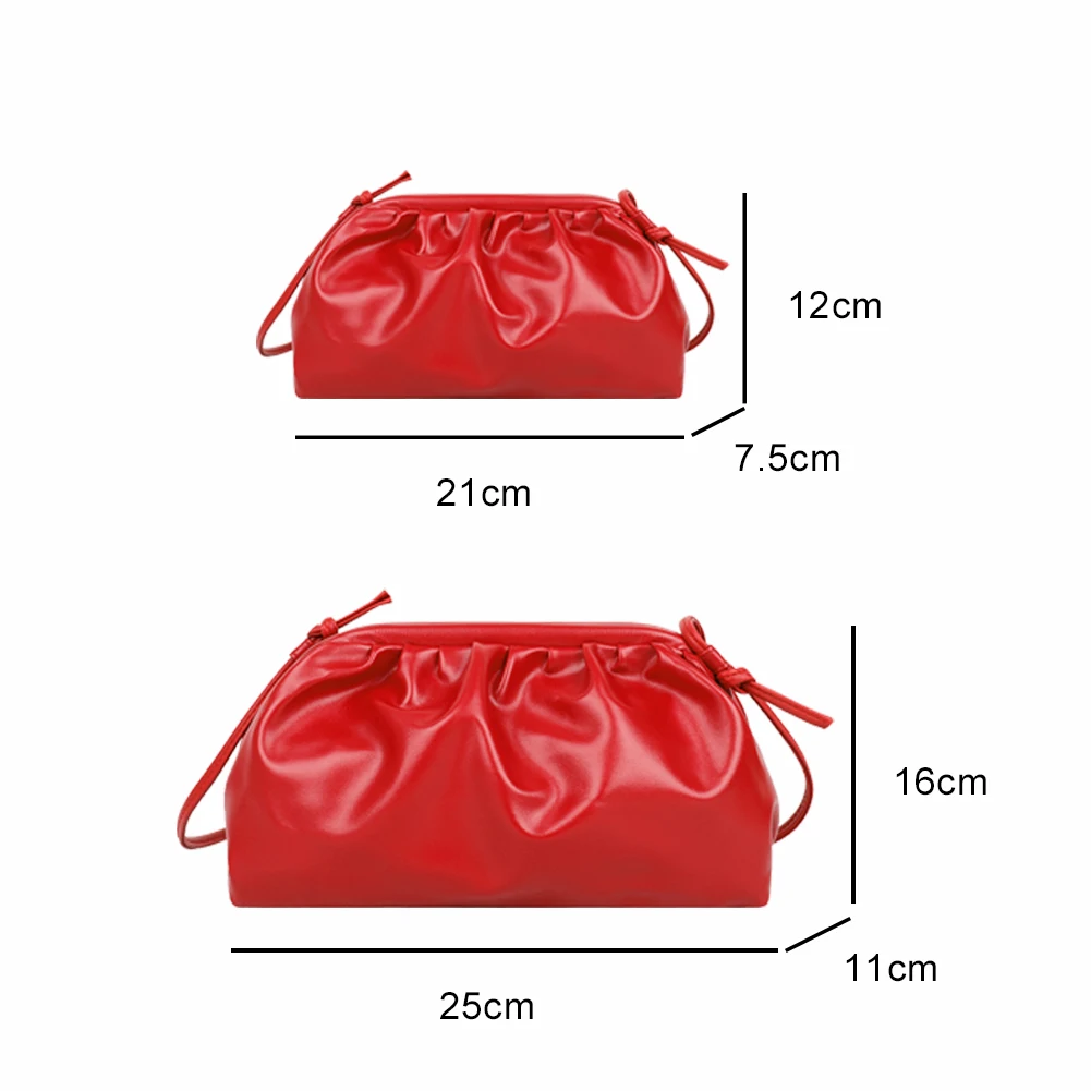 

Women Pleated Cloud Shoulder Bag Soft PU Leather Dumpling Crossbody Handbag Ladies Fashion Pure Color Messenger Bag Red Hot Sale
