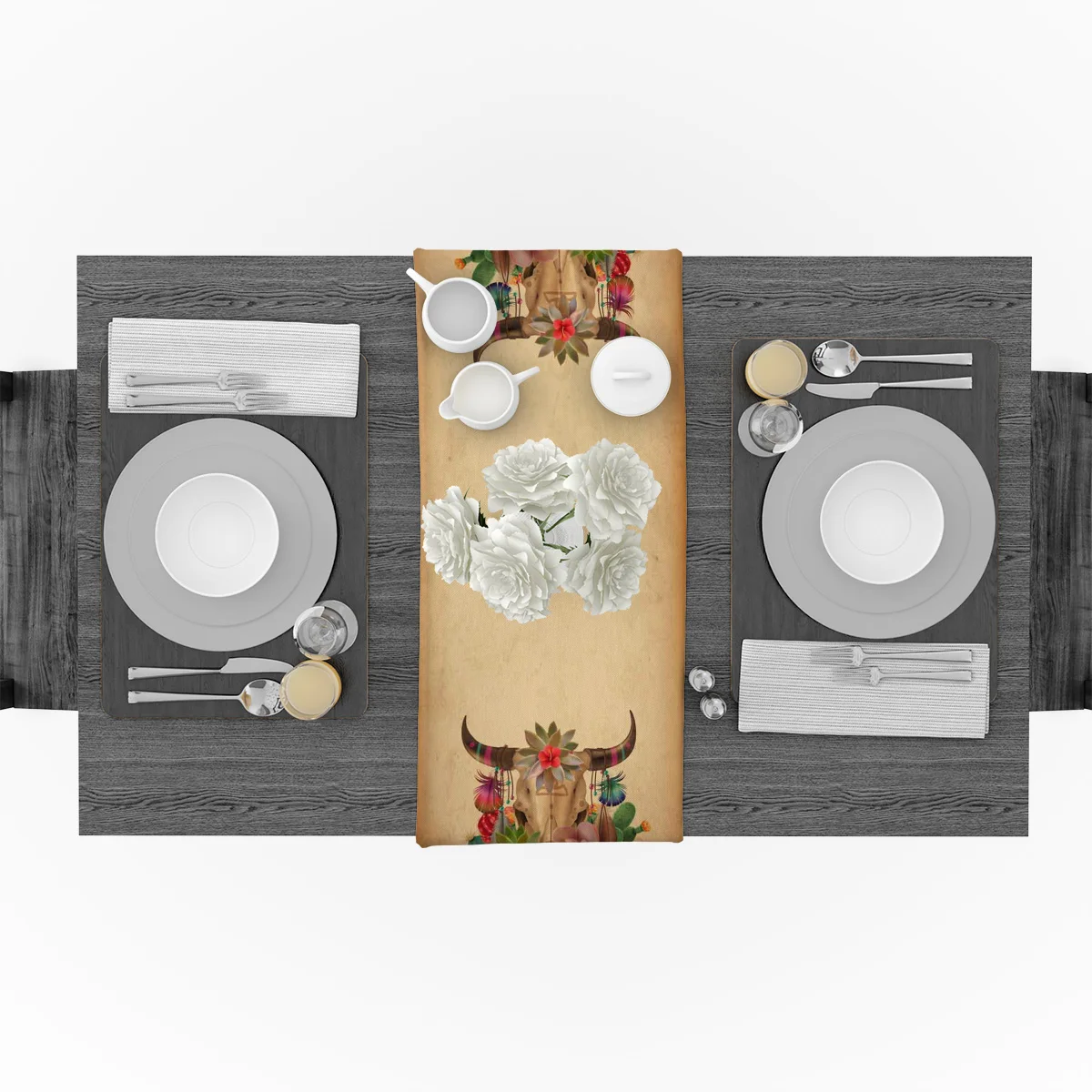 Летний кактус корова череп ретро Multi настольная дорожка Современная льняная