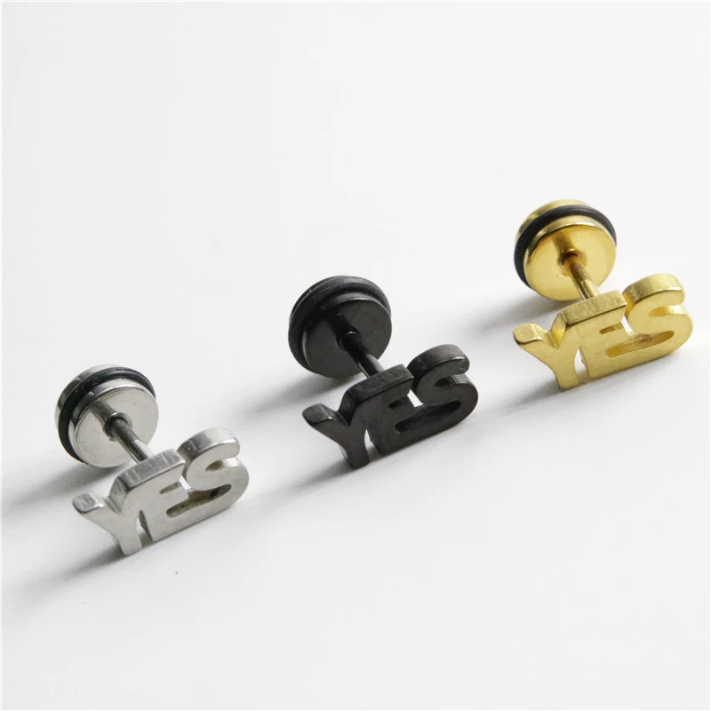 Модные серьги UVW020 из хирургической стали для пирсинга Да Нет букв 2