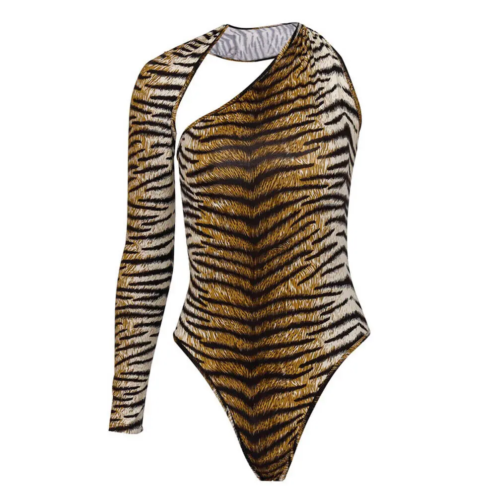 Женский стрейчевый боди с длинным рукавом Топ футболка леопардовая блузка