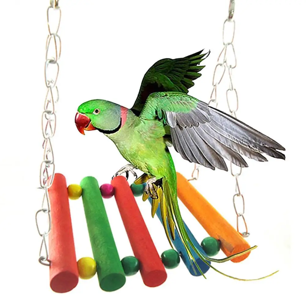 

HOT SALES!!! Bright Color Parrot Parakeet Bird Pet Swing Stand Hamster Chew Bite Hanging Toy Wooden Sleeping Stand Play Toys