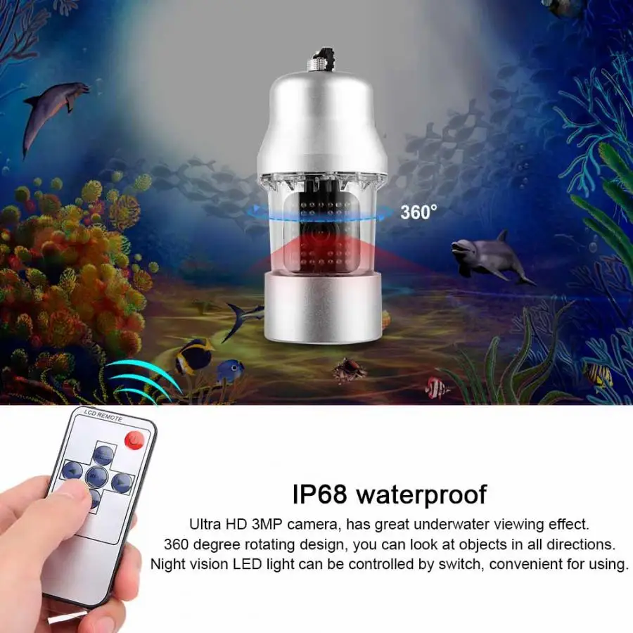 10in 3MP 360 градусов вращающийся рыболокатор IP68 Водонепроницаемый 38LED камера 65.6ft