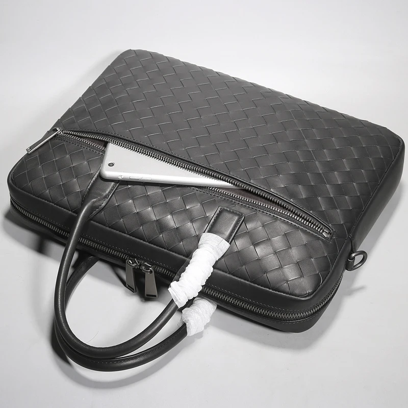Luxury Brand Men's Top Genuine Leather Business Briefcase Portable Large Capacity Fashion Shoulder Messenger Woven Bag 2021 New