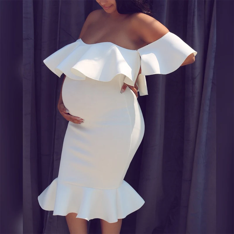 Ruffles Maternity Pregnancy Dress Photography Props Sexy Maternity Clothes for Photo Shoots Pregnant Dresses for Plus Size Women