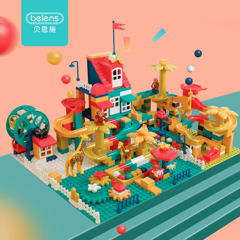 Beiens Building Block Toys for Children 178PCS Marble Race Run DIY Blocks Ball Maze Track Brick Kids Educational Toy Indoor Game | Игрушки и