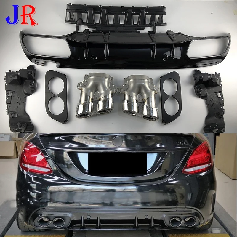 

Прочный диффузор для Mercedes-Benz C-Class W205 C43 C63 Sedan Sport 2015 2016 2017 2018 2019 губа для заднего бампера с выхлопными наконечниками