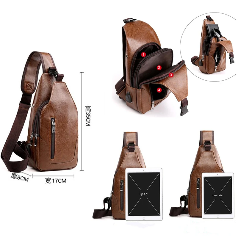 Male USB Charging Shoulder Bag Crossbody Chest Bag For Men Anti Theft Chest Waist Pack Trip Messenger Bags Single Strap Back Bag