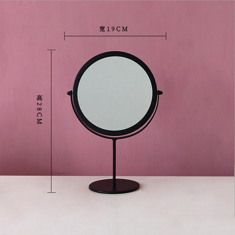 Round bottom black Европейское круглое Кованое одностороннее настольное зеркало, простое портативное зеркало для девочки, настольный туалетный столик, зеркало - Цвет: Round bottom black