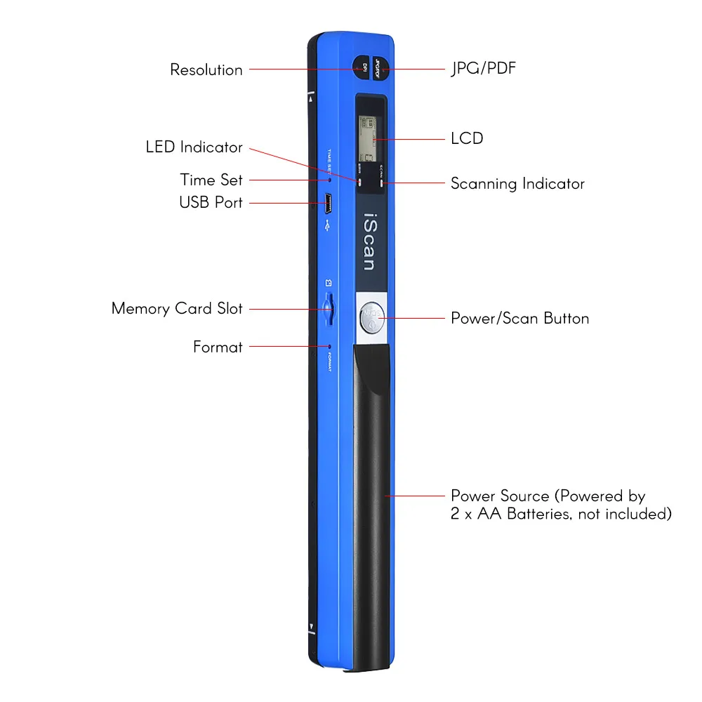 Портативный портативный беспроводной сканер с палочкой размером A4 900DPI JPG/PDF