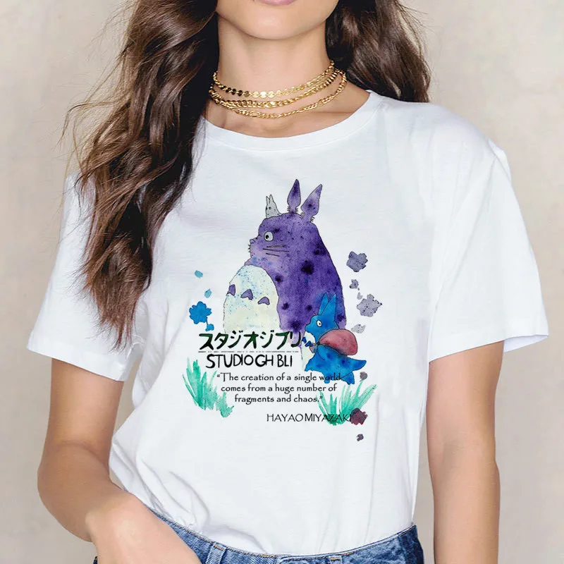 Totoro t shirt Miyazaki Hayao cartoon female clothes femme Anime Spirit Away tshirt Studio Ghibli t-shirt women Japanese | Женская