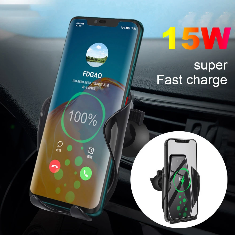 

15W Qi Infrared Fast Charging Car Wireless Charger Phone Holder for iPhone 12 11 Pro X XR XS 8 Samsung S20 S10