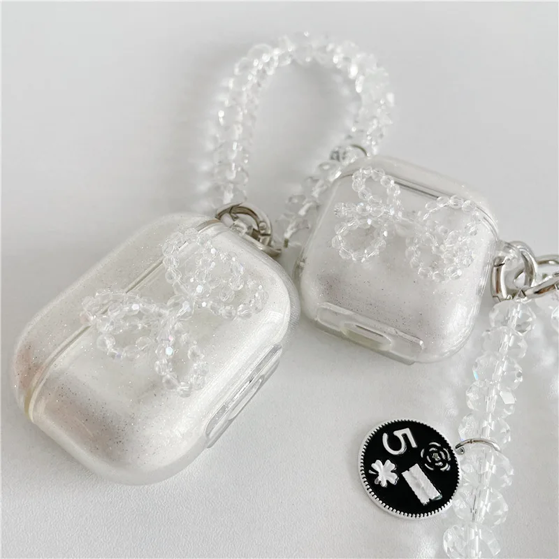 

Bling Luxury Crystal Bowknot Glitter Case For Airpods 1 2 Pro Case Soft Protective Cover Earphone Accessories Bracele Chain