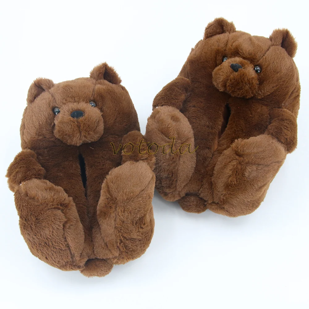 Teddy Bear Slippers Women Cute Cartoon Slides Furry Warm Soft Shoes Home Non-slip Cotton Flip Flops Rainbow Teddies Bear Slipper best house slippers