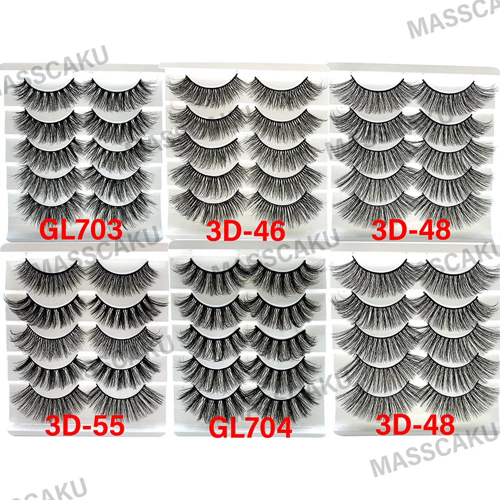 

MASSCAKU 5 Pairs 3D Mink False Eyelashes Natural/Thick Long Eye Lashes Wispy Makeup Beauty Extension Tools