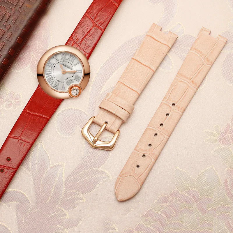 

Genuine Leather Watch Strap for Cartier White Balloon WGBL005 Women Watchband Pin Buckle Black Red Pink Notch 16*5mm Bracelet