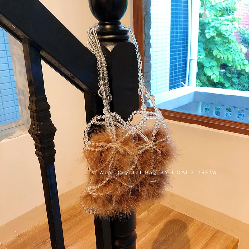 UGALS тканая трикотажная сумка с жемчугом индейки перья шерстяные сумки акриловая