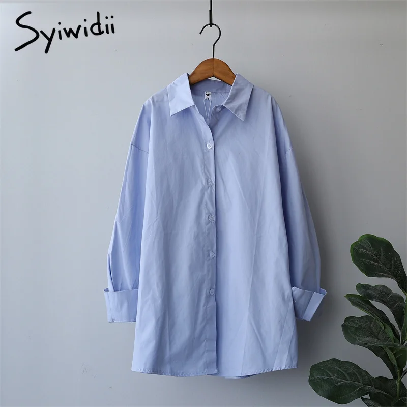 Syiwidii Button Up Shirt Pink Cotton Long Sleeve Blouse Woman Loose Oversize Office Lady Tops Korean Fashion Fall 2021 New | Женская