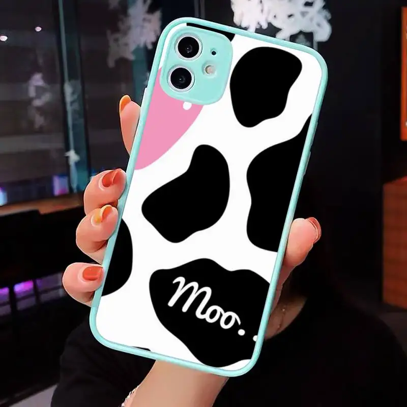 

Cow Print Black White Phone Case Matte Transparent for iPhone 7 8 11 12 s mini pro X XS XR MAX Plus cover funda