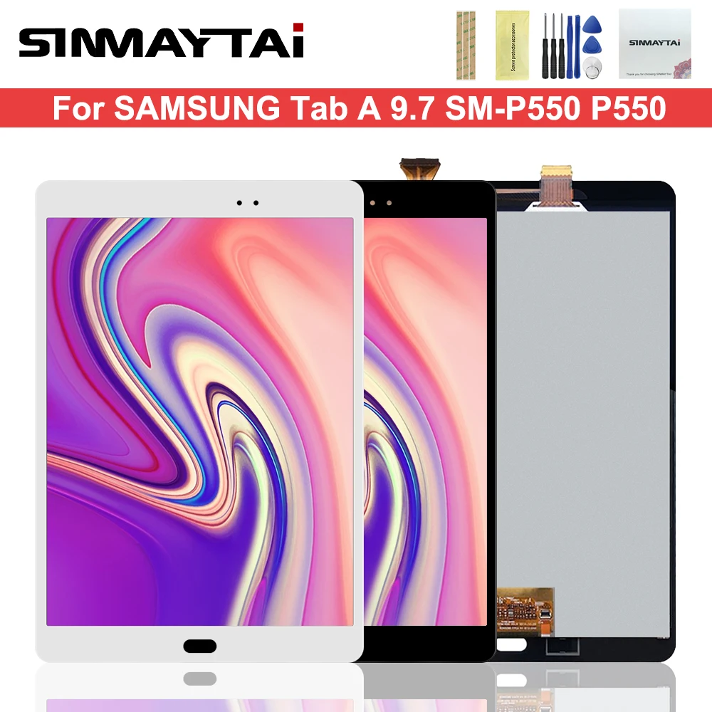 

P550 LCD For Samsung Galaxy Tab A 9.7 SM-P550 SM-P555 P550 P555 Touch Screen Digitizer Assembly Tablet LCD Display Replacement