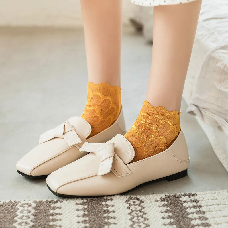 Кружевные женские носки * тонкие летние шелковые открытая прозрачность узор с