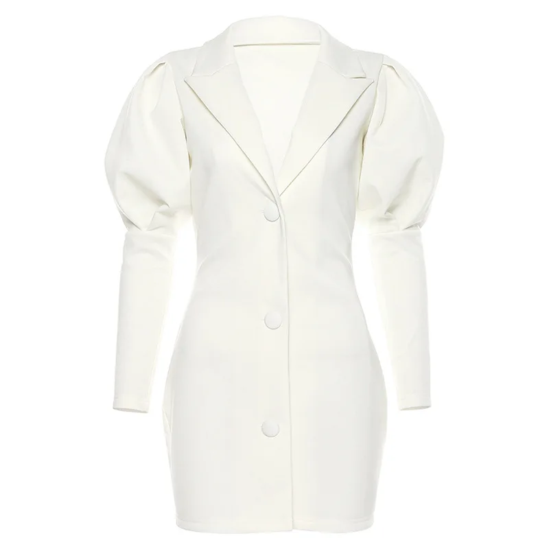 

Autumn Winter Women's White Dress Female Fashion Notched Collar Lantern Sleeve Casual Sexy Dress Lady Streetwear Dress For Party