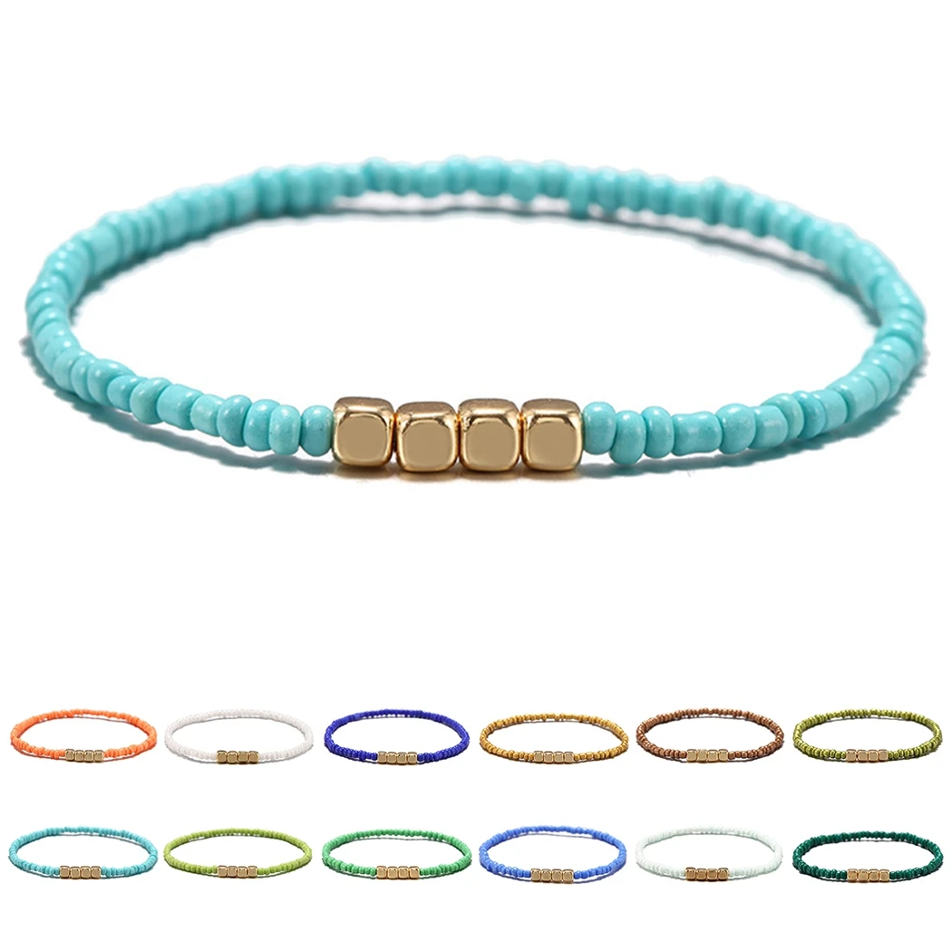 

2021 New Women Beads Bracelet Simple Fashion Multicolor Boho Handmade Elastic Beaded Bracelets for Women Jewelry Personality