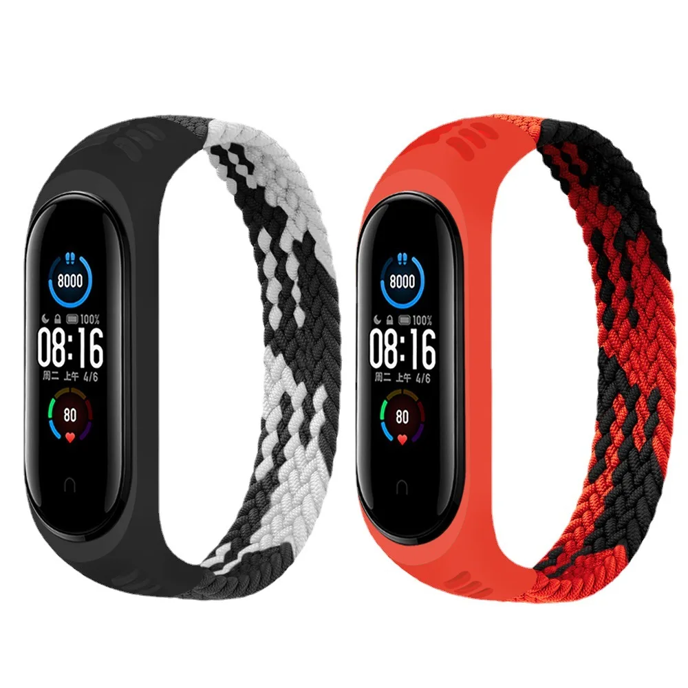 Braided Solo Loop Nylon Strap for Xiaomi Mi band 6 5 4 3 Elastic Bracelet Mi band 5/6 Replace Wristband For mi band 4 5 6 Strap