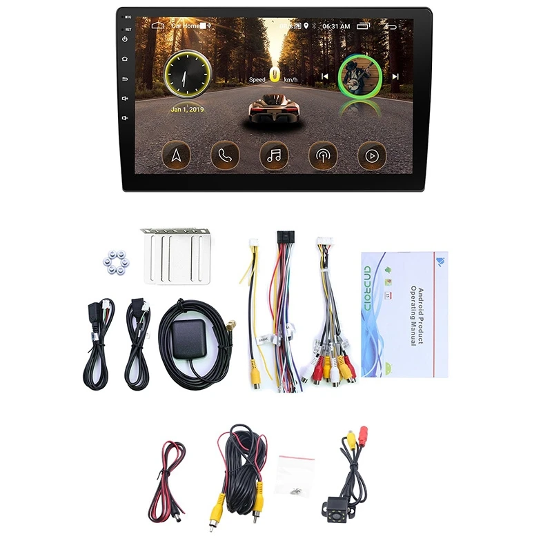 2 Din 10.1 Inch Android 8.1 Universal Car Radio 1G+16G Stereo GPS Navi WIFI USB Bluetooth Multimedia MP5 Player with Camera | Автомобили и