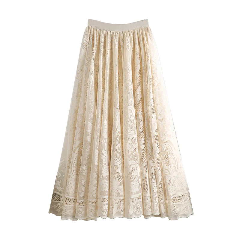 

port flavor small pure and fresh and tall waist show thin long hollow out hook flower bud silk skirts W239 female skirt