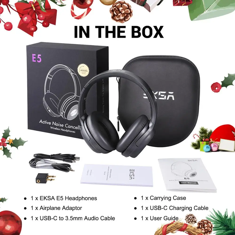

EKSA E5 Bluetooth 5.0 Wireless Headphones 920mAh Active Noise Cancelling Headphone Foldable Over-Ear Headset With Mic For Phones