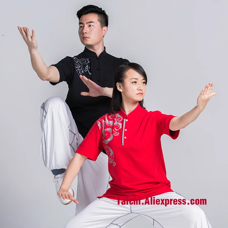 Хлопковая футболка Tai Chi с вышивкой топ короткими рукавами в китайском стиле |