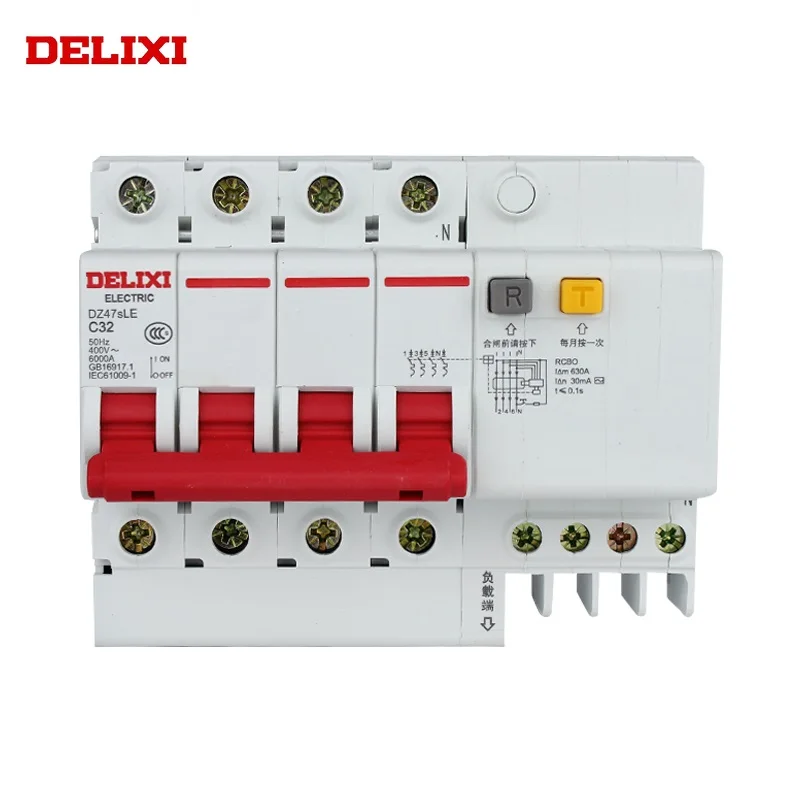 

DELIXI Leakage protection circuit breaker MCB RCBO DZ47SLE 6KA 4P 400AC type C 6A 10A 16A 20A 25A 32A 40A 50A 63A