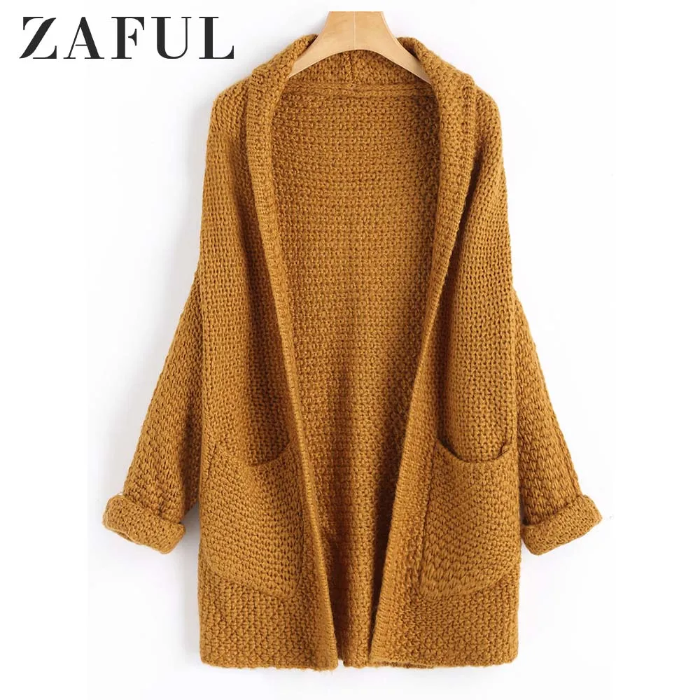 Женский свободный кардиган ZAFUL Длинный с рукавами летучая мышь Осень-зима |