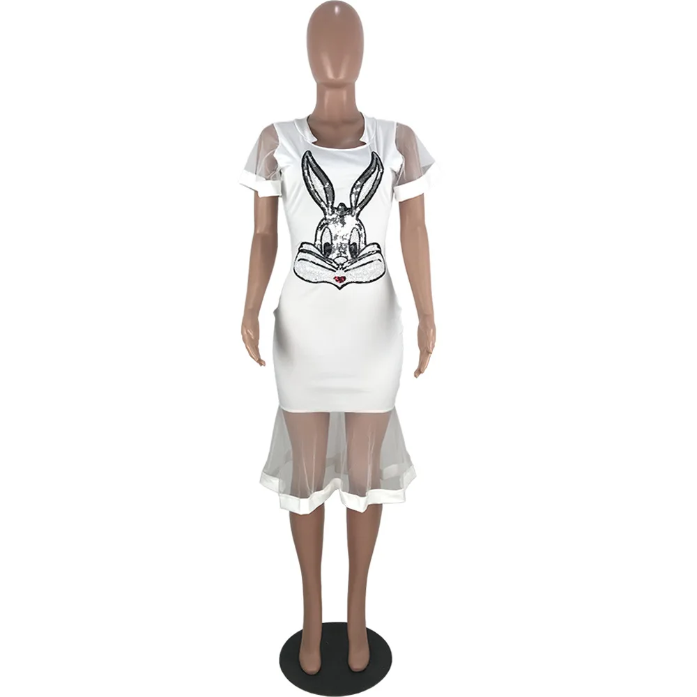 Новинка повседневное вечернее платье с пайетками и кроликом на новый год мини