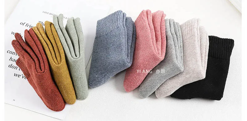 LKWDer 3 Pairs Winter Warm Socks For Women Solid Color Thick Wool Rabbit Hair Socks Snow Against Cold Warm Cotton Sock Sox Meias