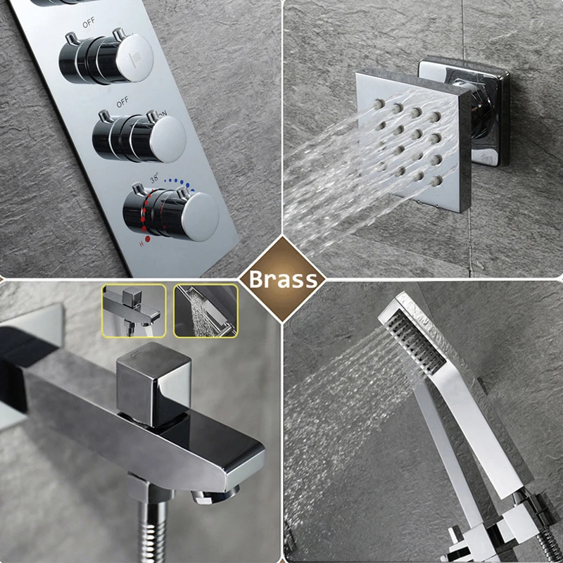 

Bathroom Shower Systems Music LED Shower Set 304 Stainless Steel Ceiling Rainfall Showerhead Concealed Mixer Thermostatic Valve