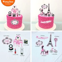 romantic paris travel dream theme 21st happy birthday cake topper princess pink dessert table decoration party supplies