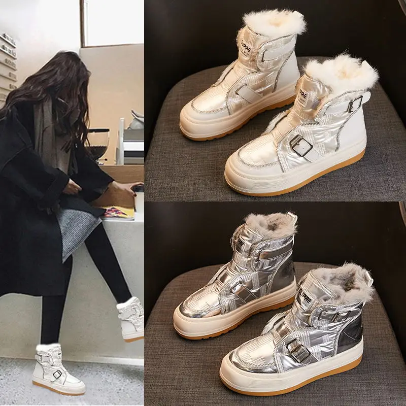 

Новые женские зимние ботинки, модные зимние плюшевые ботильоны, Нескользящие теплые уличные женские ботинки, повседневные короткие ботинк...