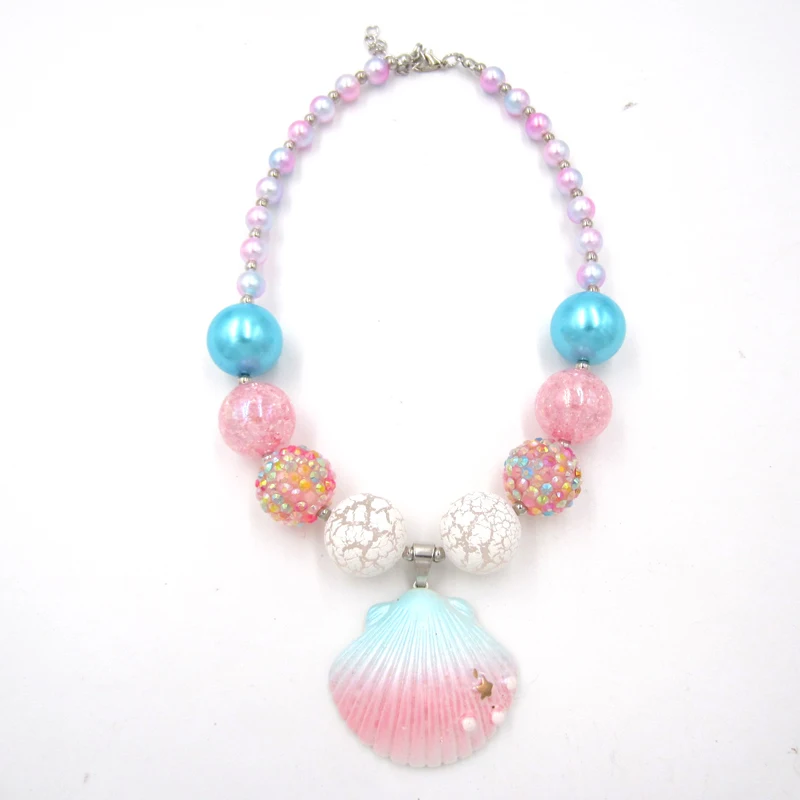 Новая мода детское колье с жемчужинами и ракушкой "Iridescent Pearl beads Shell Pendant Necklace", милые детские колье "bubblegum chunky necklace" для девочек, детские украшения, 1 шт.