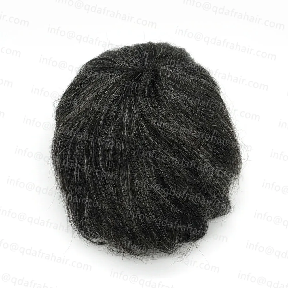 Hstonir натуральные волосы Реми шиньон для мужчин с седые волосы 8x1" 1B40# невидимые узлы системы замещения волос H036